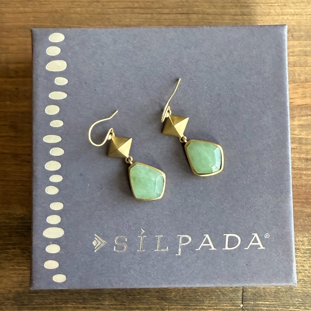 Silpada KR Brass and Sage Green Semi-Precious Stone Earrings on French W…